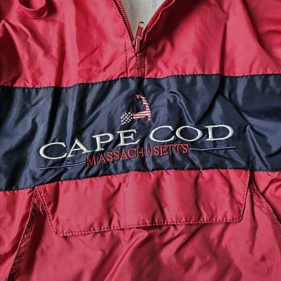 Cuffy's Cape Cod Nylon Jacket Men M Windbreaker 1/4 Zip Red Kangaroo Pocket Hood - Picture 5 of 7